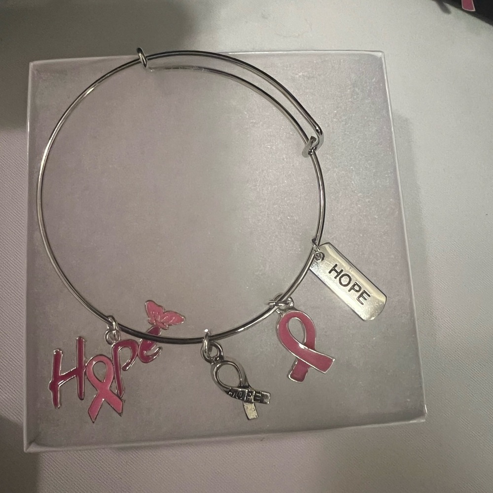 Silver Expandable Breast Cancer Awareness Bracelet - Picture 1 of 1